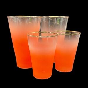 Blendo Vintage Tumblers & Juice Glasses Set of 4 Frosted Orange Gold Rim MCM